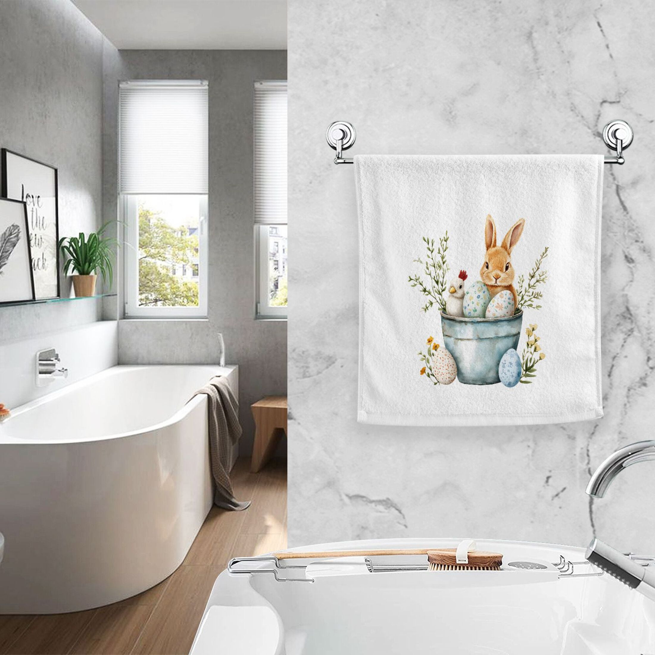 Ryvnso Easter Rabbit Egg Hand Towels for Bathroom Cotton Face Towel Decorative 15.5x29.5 inch