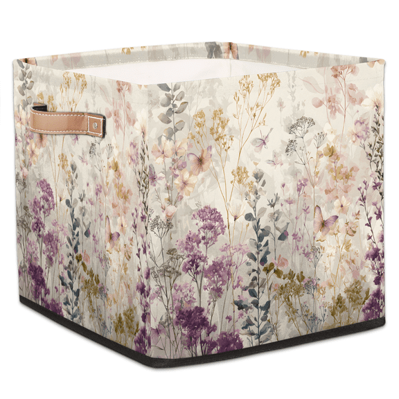 CURLYOOT Oil Painting Style Spring Floral Cube Storage Bin, 13 x 13 x 13 Storage Cube Bins for Organizing, Fabric Foldable Closet Baskets with Handles for Closet, Shelves, Clothes