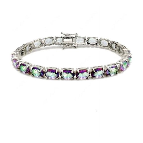 Mystic Topaz tennis bracelet, 6x4mmOval Mystic Topaz Link Bracelet 925 Sterling Silver Bracelet AAA Quality Mystic Rainbow Gemstone For Gift To Someone You Love