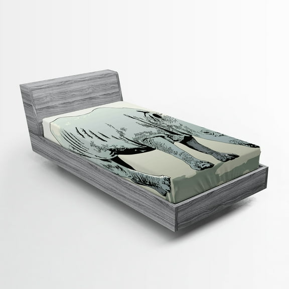 Ambesonne Animal Fitted Sheet, Wild Animal Pastel Design, Twin Size, Pale Green and Pale Blue