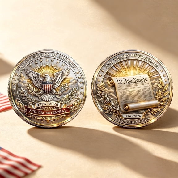 37Jewelry, 250th Anniversary Souvenir, Double-Sided Vintage Carving, 2 Gold 1.57 in Portable Pieces, Home Decor