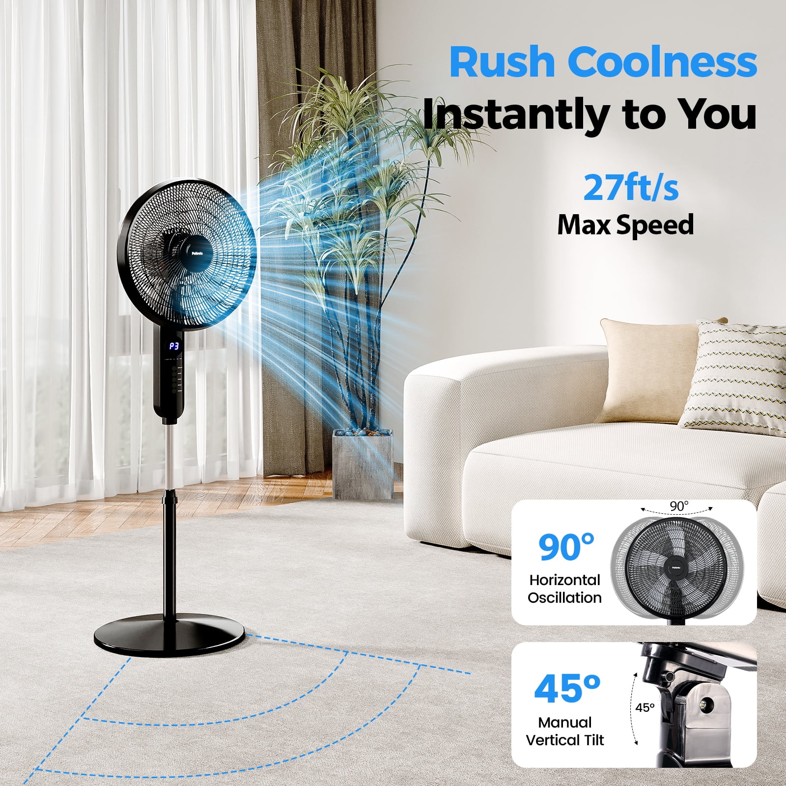 16" Oscillating Pedestal Fan with Remote, 3-Speed Stand up Fan with Adjustable Height and Tilt, Less Noise Cooling Fan, for Home Office Room Bedroom