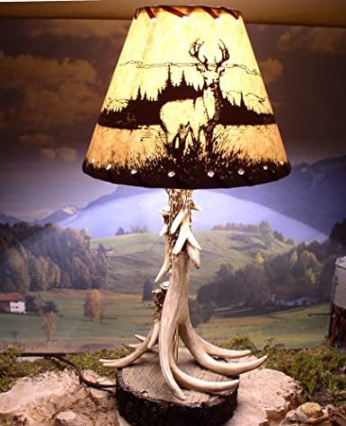 Single Antler Lamp With Deer Shade, Deer Antler Lamp Shades