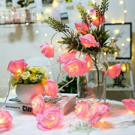 Battery Operated Led Indoor Outdoor Lights With Timer AngelCity LED Battery Operated Rose Flower String,Rose Flower Lamp String For Christmas Fairy Light For Indoor Outdoor Decoration ()