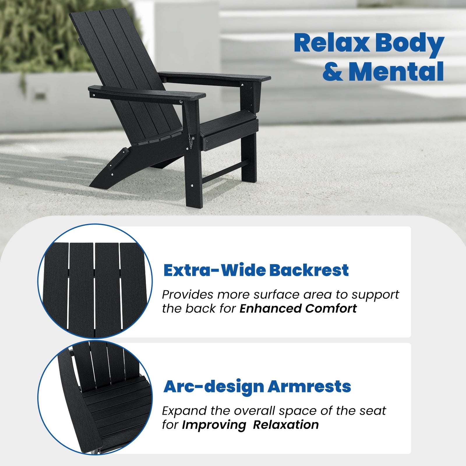 Garpans Folding Adirondack Chair Set with Side Table HDPE All Wheather Outdoor Foldable Adirondack Chair Table Set Patio Chairs with Table for Outside Garden Pool Front Porch Deck Fire Pit