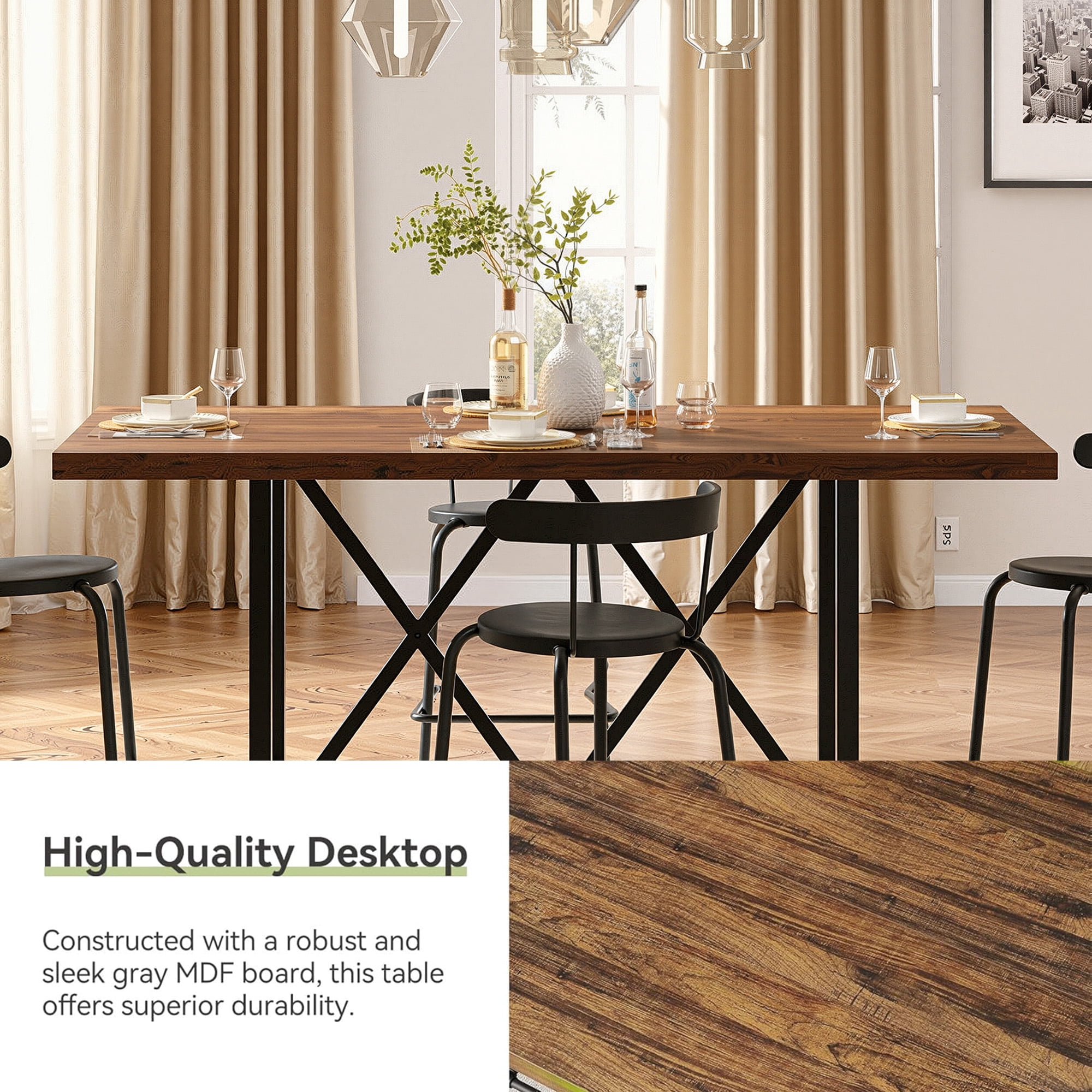 MAYEERTY 62.99" Farmhouse Counter Height Bar Table, Rectangular Pub Table for Kitchen Dining Area
