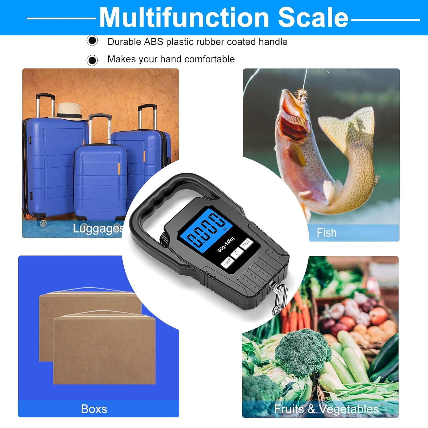 USTOP Black Fish Weighing Scale, 110lb/50kg Digital Fish Scale Hanging Scale Fishing Scale, Upgrade Large Handle & Backlit LCD Display,Fishing Gifts for Men.