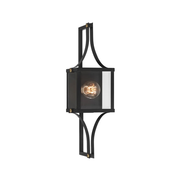 Raeburn 1-Light Outdoor Wall Lantern in Matte Black and Weathered Brushed Brass