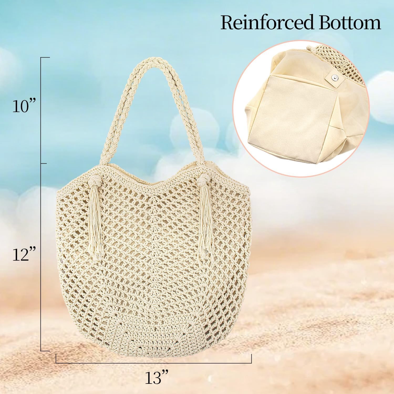 Crochet Beach Tote Bag For Women 2025 Bohemian Shoulder Bag Purse With Leak-Proof Lining for Summer Vacation Travel