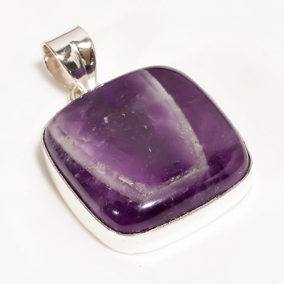 925 Silver Plated Amethyst Cushion Gemstone Pendant Jewelry 16.42Grams