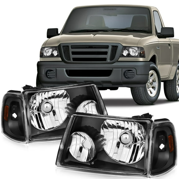 SCITOO Headlight Assembly Fit For Ford For Ranger 2001-2011 Headlamp in Black Housing Amber Reflector Clear Lens