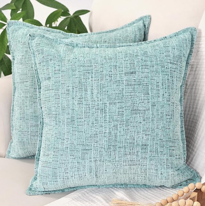 22x22 Pillow Covers inch Light Green Textured Soft Chenille Solid Cushion Covers For Sofa, Accent Chair, Couch, Modern Cozy Large Pillow cases Set of 2