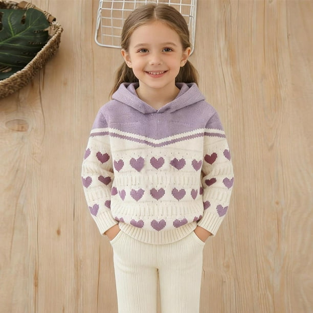 Blusa de manga larga con capucha para otoño e invierno. Suéter de punto para niña. Chaqueta con capucha en forma de corazón. Top de poliéster con bloques de color para niña.