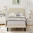 thumbnail image 2 of VECELO Twin Size Bed Frame with Upholstered Adjustable Headboard, Wooden Slats Support/No Box Spring Needed, Beige, 2 of 6