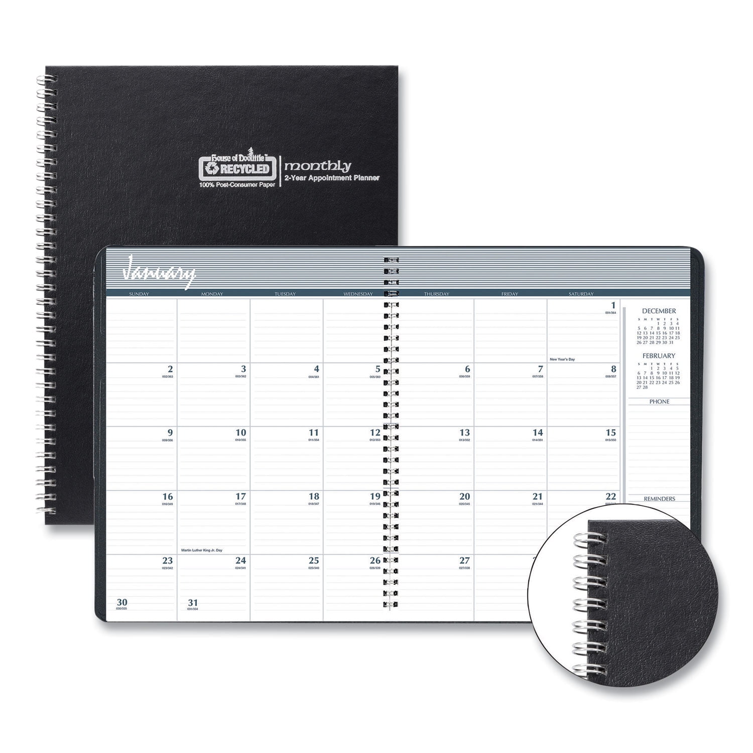 Two-Year Monthly Hard Cover Planner 11 X 8.5 Black 2021-2022 | Total Quantity: 1