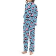 thumbnail image 4 of Hpapadks Women Pajamas Valentine's Day Full Hearts Printed Loose Fit Long Sleeve Button Down Shirt Pant Set Pjs Sets for Women Sky Blue L, 4 of 5