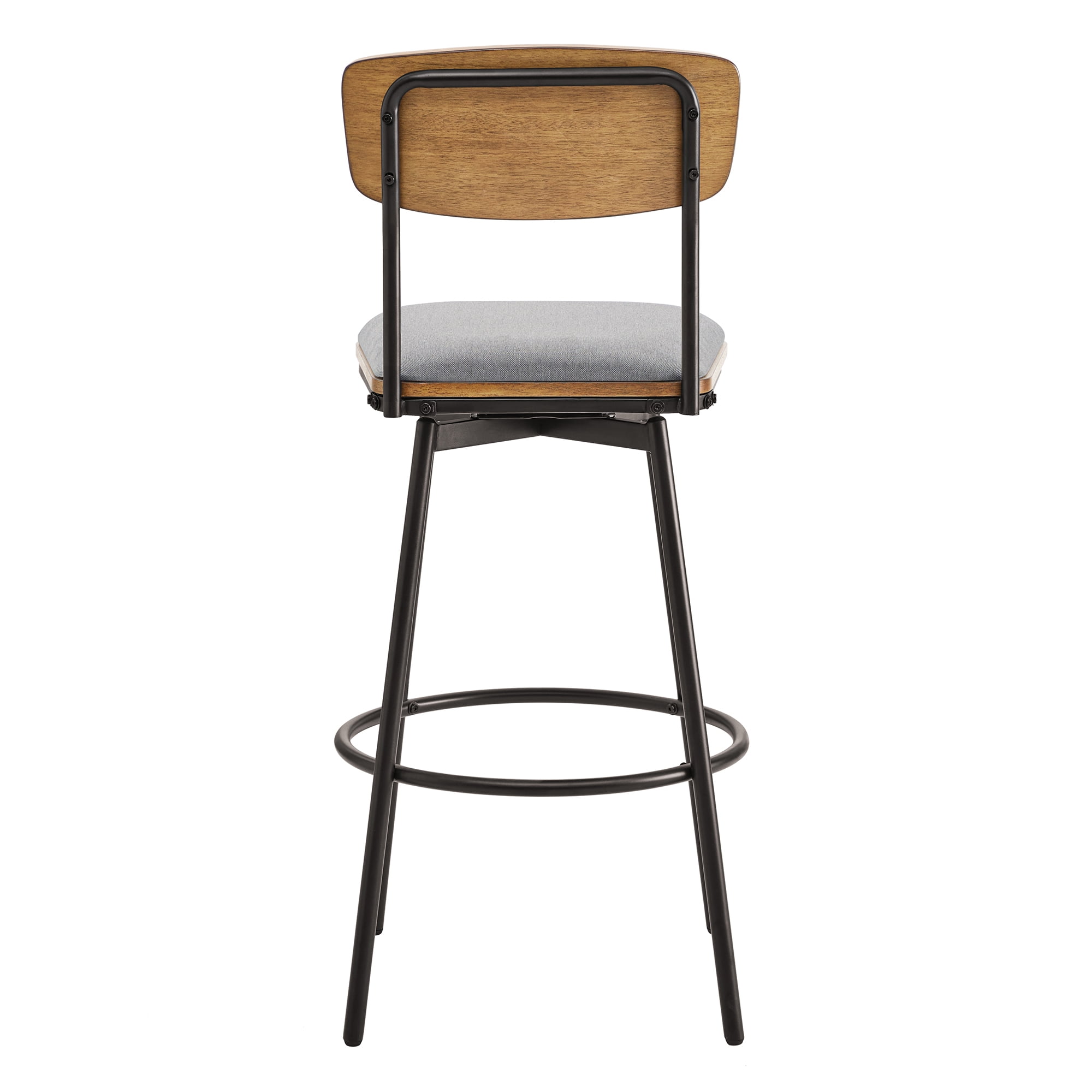 Spruce & Spring Bar Height Swivel Bar Stool with Wood Back and Metal Base Set of 2, Light Grey, Fabric