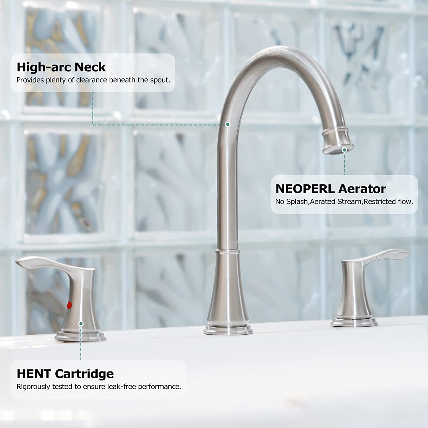 PARLOS High Arc 2-Handle Widespread Roman Tub Faucet with Valve & Faucet Supply Lines, Brushed Nickel