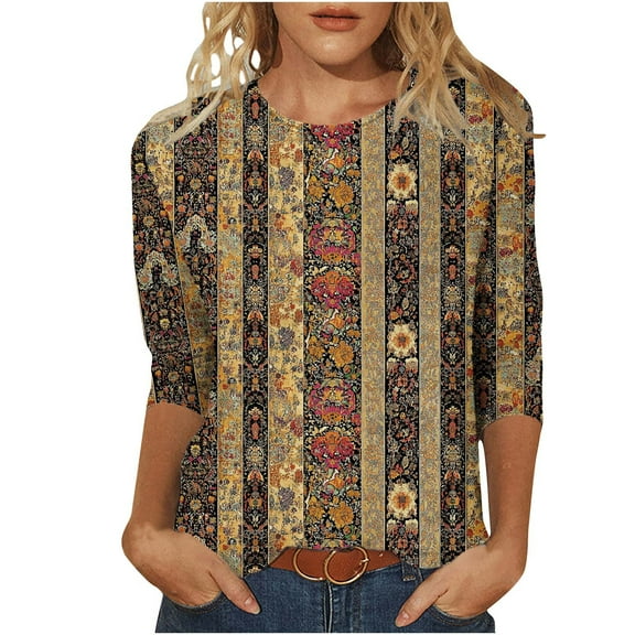 Fall Shirts for Women V Neck Shirts Fall Trendy Women 3/4 Sleeve Tops Women's Blouses New & Trending