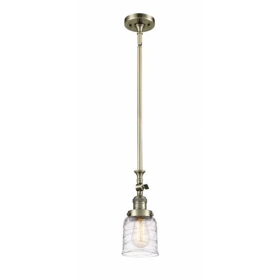 206-AB-G513-Innovations Lighting-Bell - 1 Light Stem Hung Tiltable Mini Pendant In Industrial Style-14 Inches Tall and 5 Inches Wide-Antique Brass