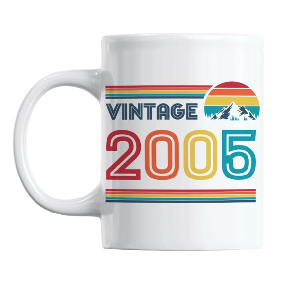 Vintage 2005 feat. Retro Sunset White Ceramic Birthday Coffee & Tea Mug (11oz)
