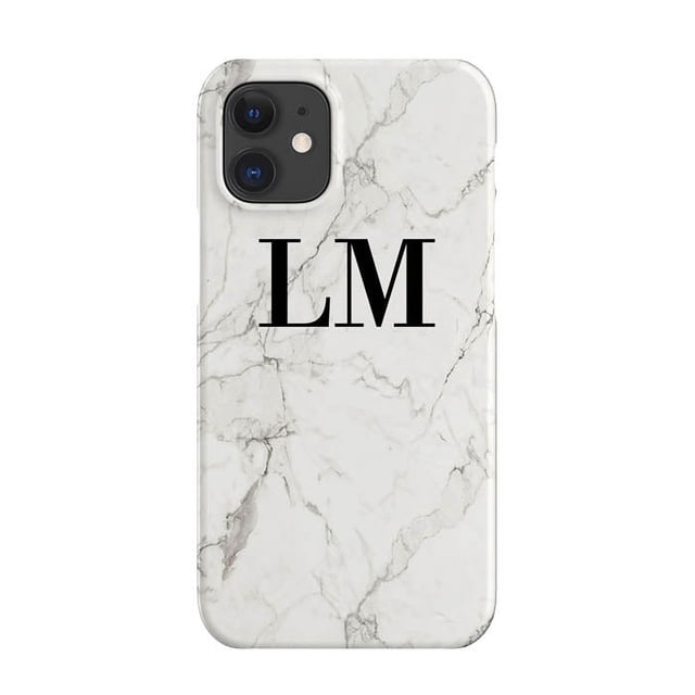 Personalised White Calacatta Marble Initials iPhone 12 Case, iPhone 14