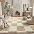 thumbnail image 5 of BERTHMEER 5'x8' Washable Shag Area Rugs for Living Room Bedroom Dinning Room Fluffy Checkered Soft Modern Plush Soft Rugs Carpets, Beige, 5 of 8