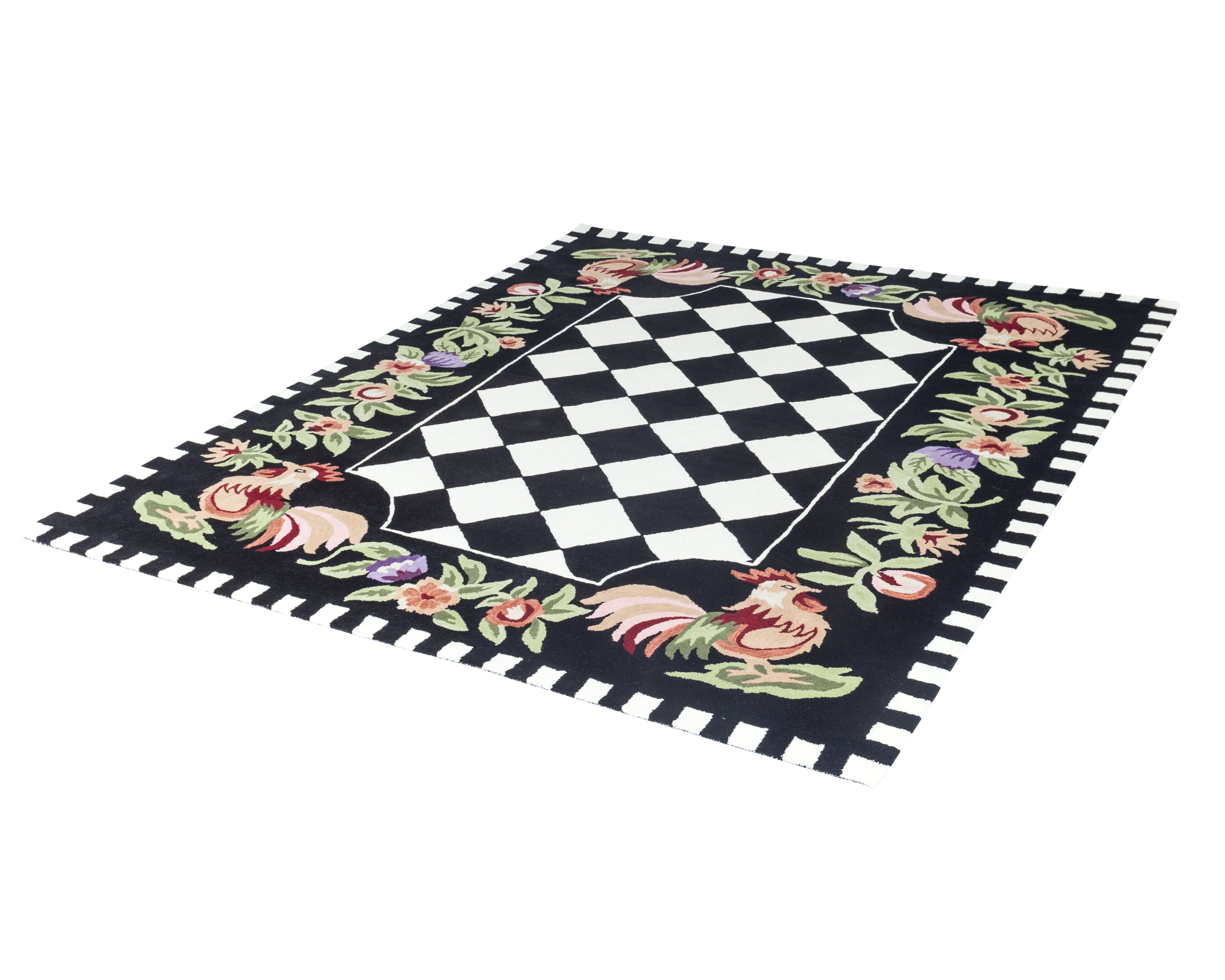 Rooster Checkered Wool Rug Handtufted Area Rug 8 x 10