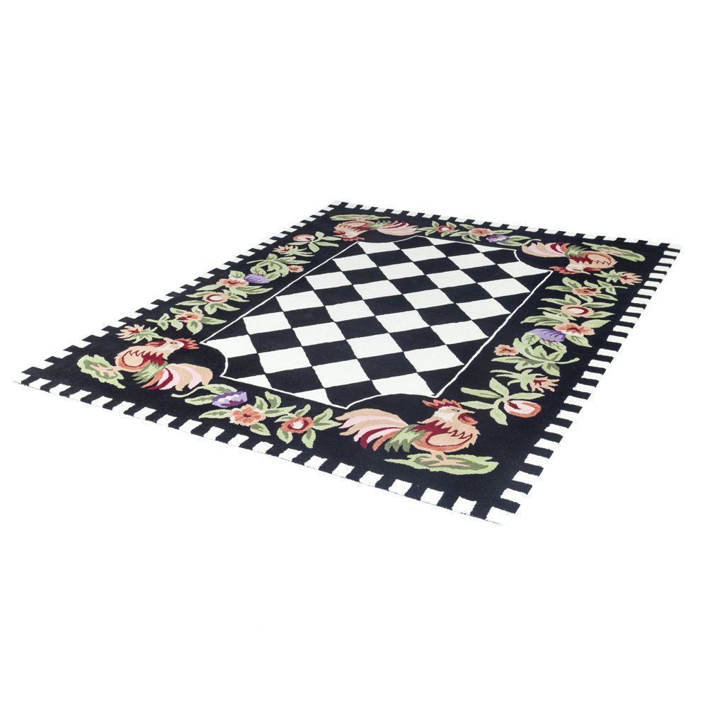 Rooster Checkered Wool Rug Handtufted Area Rug 8 x 10