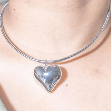 IRAMAT Silver Heart Pendant Choker Necklace – Stylish Women’s Jewelry for Elegant & Trendy Looks | Adjustable Silver-Toned Snake Chain