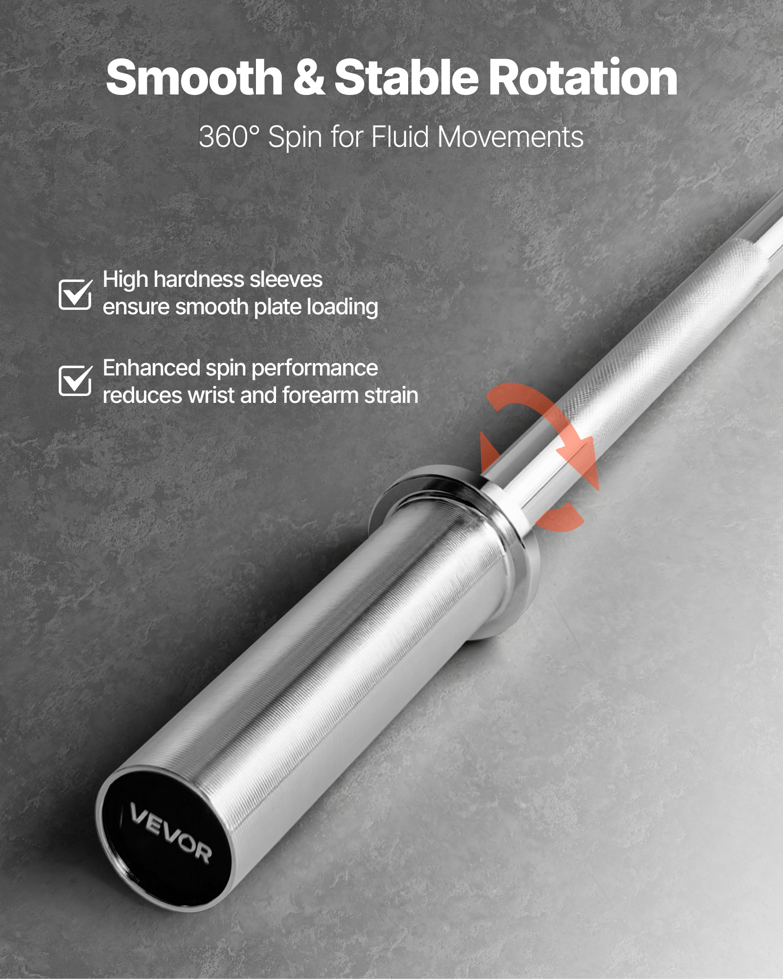 VEVOR 4FT Barbell Bar, Fits 2-Inch Weight Plates, Chrome Plated Barbell Bar with Knurled Grip for Strength Training, Weightlifting, Squat, Deadlift, Bench Press,Curl,Overhead Press,550lbs Capacity
