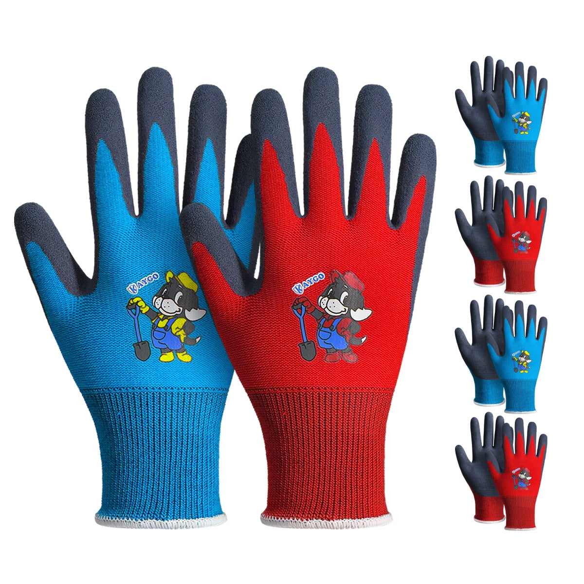 KAYGO Kids Gardening Gloves 4 Pairs - Polyester Seemless Knitted with Latex Sandy Finish Coating, KGKID100, Ideal for Kids Gardening, Diy,Light Duty