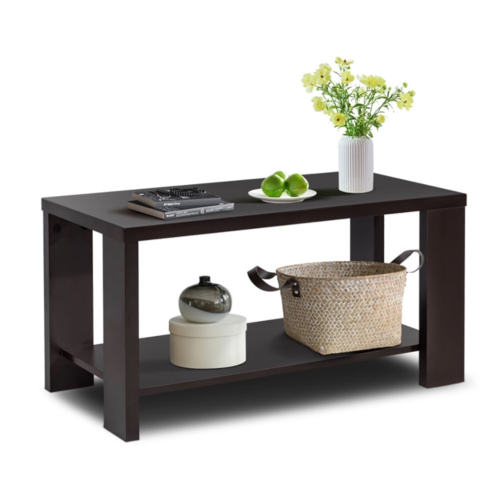 Demi Bonn 31.5" Coffee Table, Rectangular Cocktail Side Table with Storage Shelf, for Living Room, Office, Brown