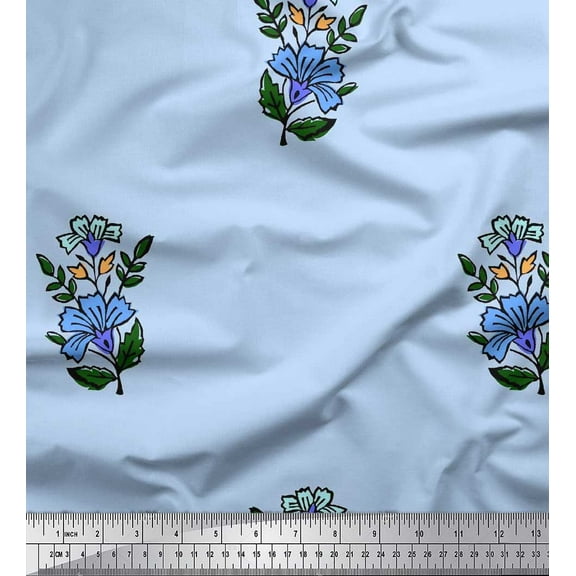 Soimoi Poly Georgette Fabric Leaves & Floral Block Print Sewing Fabric Yard 42 Inch Wide