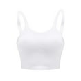 thumbnail image 3 of Womens Bras No Underwire Yoga Bras Solid Sleeveless Cold Shoulder Casual Tanks Blouse Tops V-Neck Full-Coverage Bra Feature Hook and Eye Closure Balconette Bra Style Y-456 , White L, 3 of 4