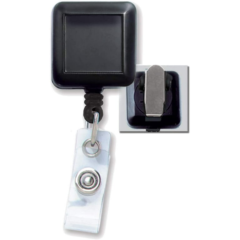 Retractable Square ID Badge Reel with Extra Strong Pinch Clip (Non-Swivel)  - Heavy Duty Nylon Cord with Clear Vinyl Strap Holder for Hole Punched  Access Card or Key Chain Ring by Specialist