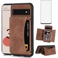 thumbnail image 1 of REQO Phone Case for Google Pixel 6 Pro Wallet Cover with Tempered Glass Screen Protector and PU Leather Credit Card Holder Stand Cell Accessories Pixel6Pro Pixel6 XL 6XL Pixle 6Pro 5G Women Men Brown, 1 of 7