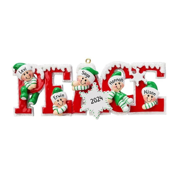 Ornaments by Elves Personalized Family of 5 Christmas Tree Ornament Peace Decorations 2024 .25lbs