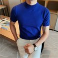 thumbnail image 2 of Spring Summer Half Turtleneck Knitted Jumpers T-shirts Men's Slim Casual Stretch Tight Solid Color Short-sleeved T-shirt Sweater, 2 of 6