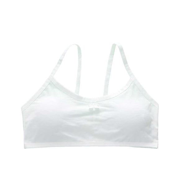 FINALGANG Girls Lightweight Spaghetti Strap Crop Top Bra Kids Training Camisole Comfortable Everyday Underwear White 8-14 Years