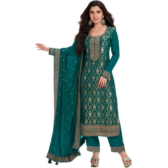Indian Pakistani Beautiful Women's Wear Designer Sewn Salwar Kameez Pant Suits ( Green, XS - 36 )