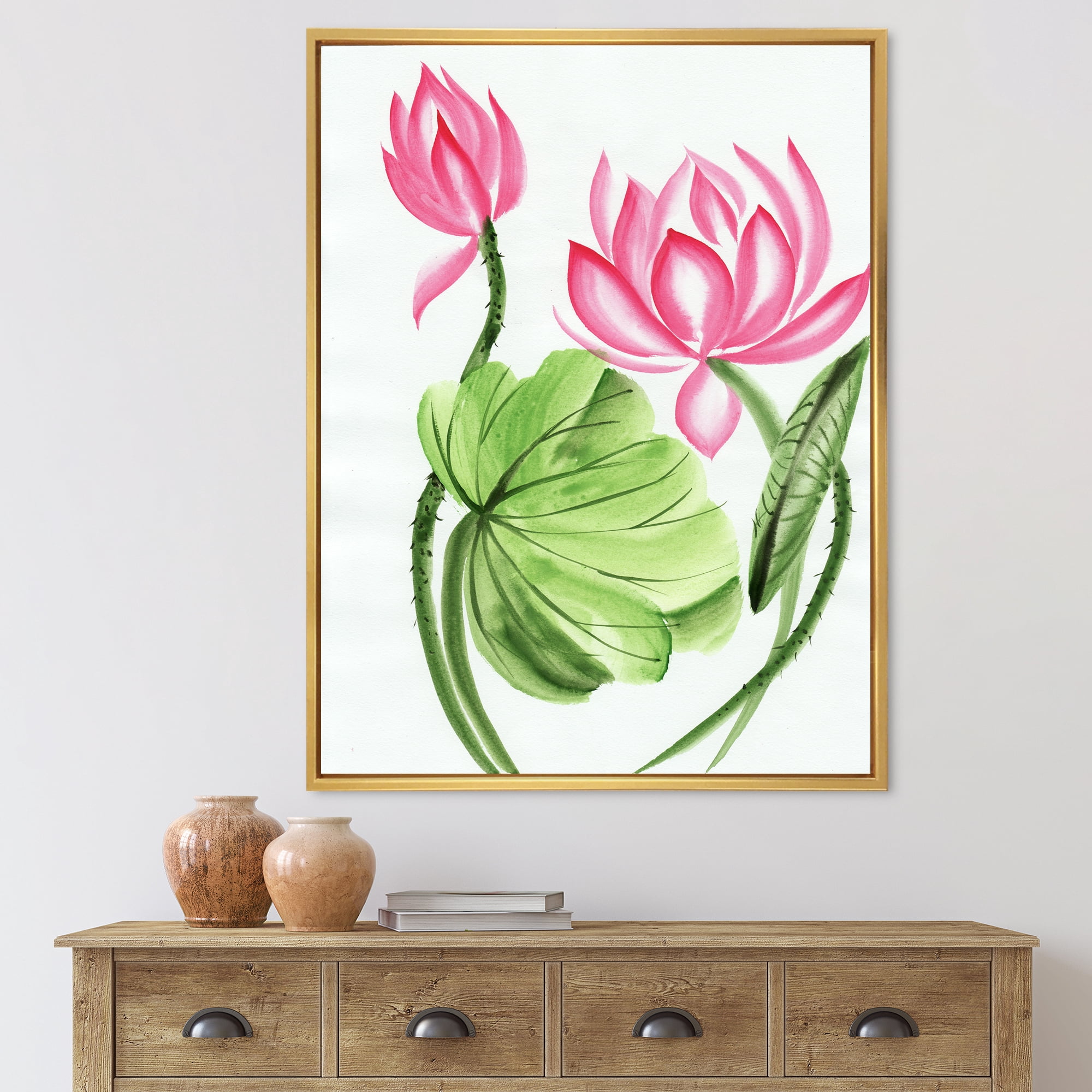 Designart 'The Dragonfly and Lotus II' Traditional Framed Canvas Wall Art Print