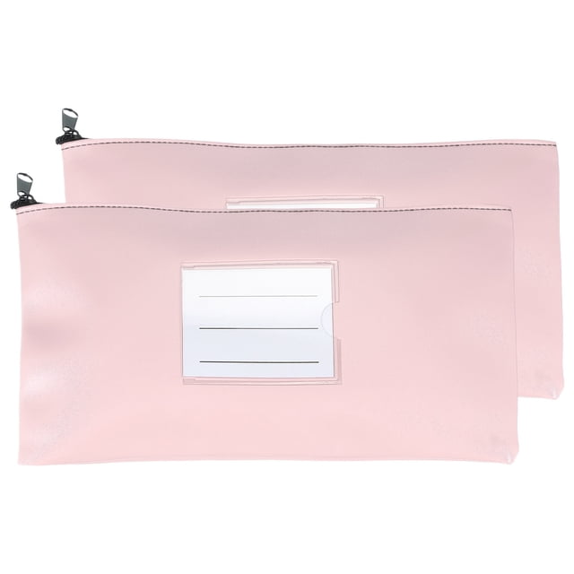 11x6 Inch Money Bags with Zipper, 2Pcs PU Leather Cash Deposit Bank Pouch Envelopes Check Wallet for Coin Cosmetics Invioce Bill, Pink