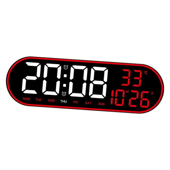 Reloj de pared digital para adultos, despertador silencioso, regalo con pantalla LED grande, ajustable Rojo