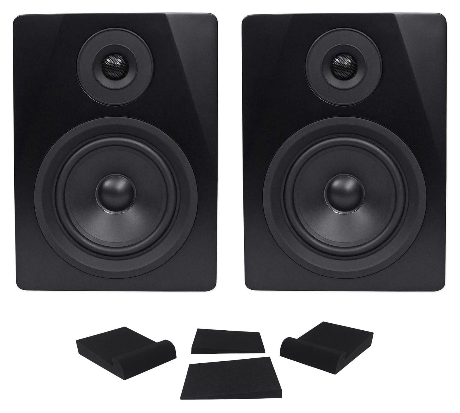 Rockville APM5B Bundle: 5.25 Inch 250W Powered USB Studio Monitor Speakers Pair, RRS190S Isolation Pads, Black, 2-items