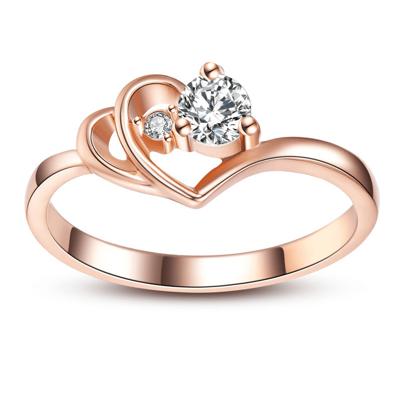 HeartsAndYou 0.5ct Round Cut Moissanite Engagement Ring for Women 18k Rose Gold Over Silver Stackable Solitaire