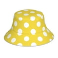 thumbnail image 3 of Daiia Yellow And White Polka Dot Pattern Bucket Hat - Trendy Cotton Sun Hat for Beach, Golf, Fishing - Fun Outdoor Vacation Boonie for Men and Women, 3 of 9