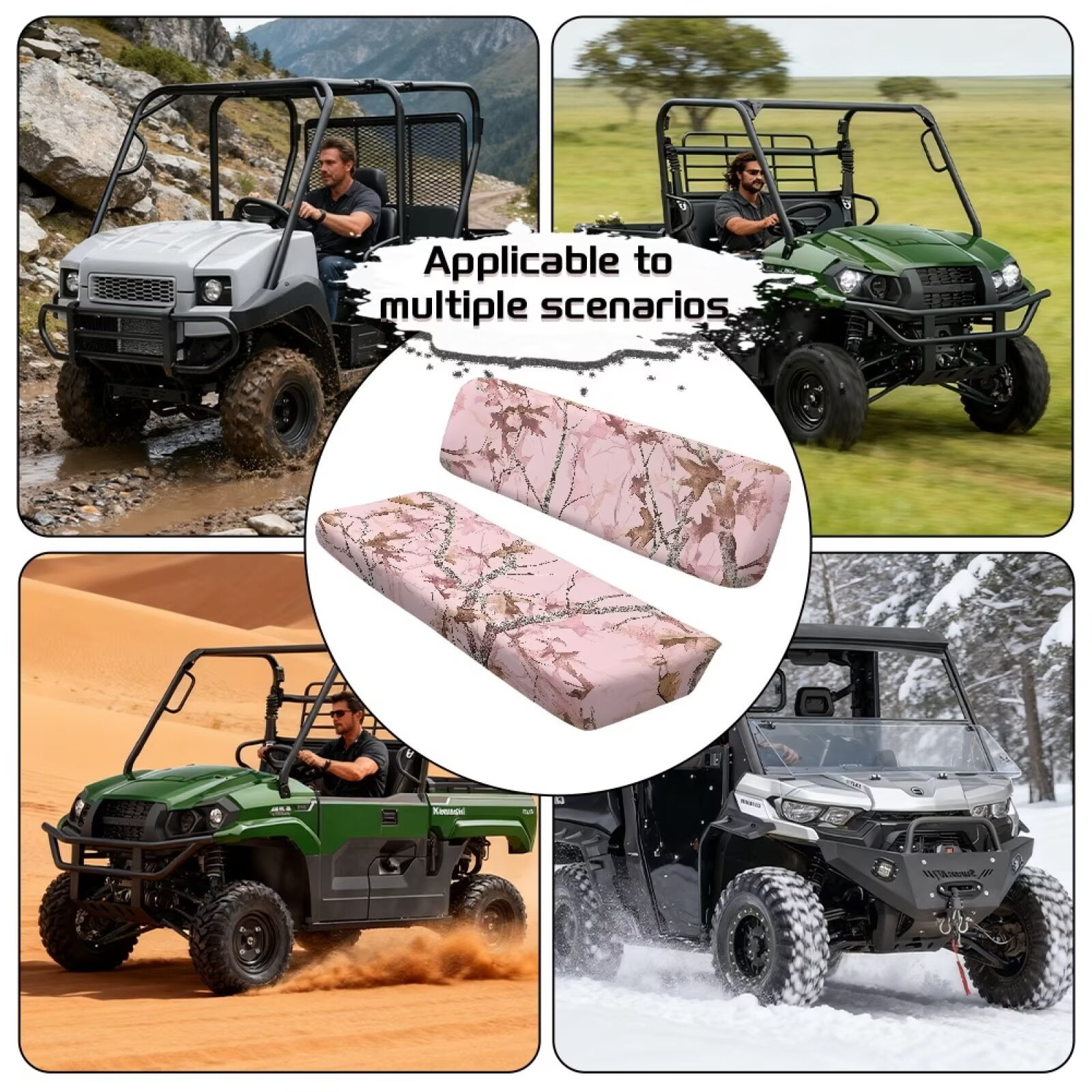 Garronmavis Pink Hunting Camo Forest UTV Seat Covers Anti-Scratch Easy to Clean Covers for Mule Seat Accessories Parts Compatible with Kawasaki Mule 4010 4x4 Hardwoods Green HD 2009