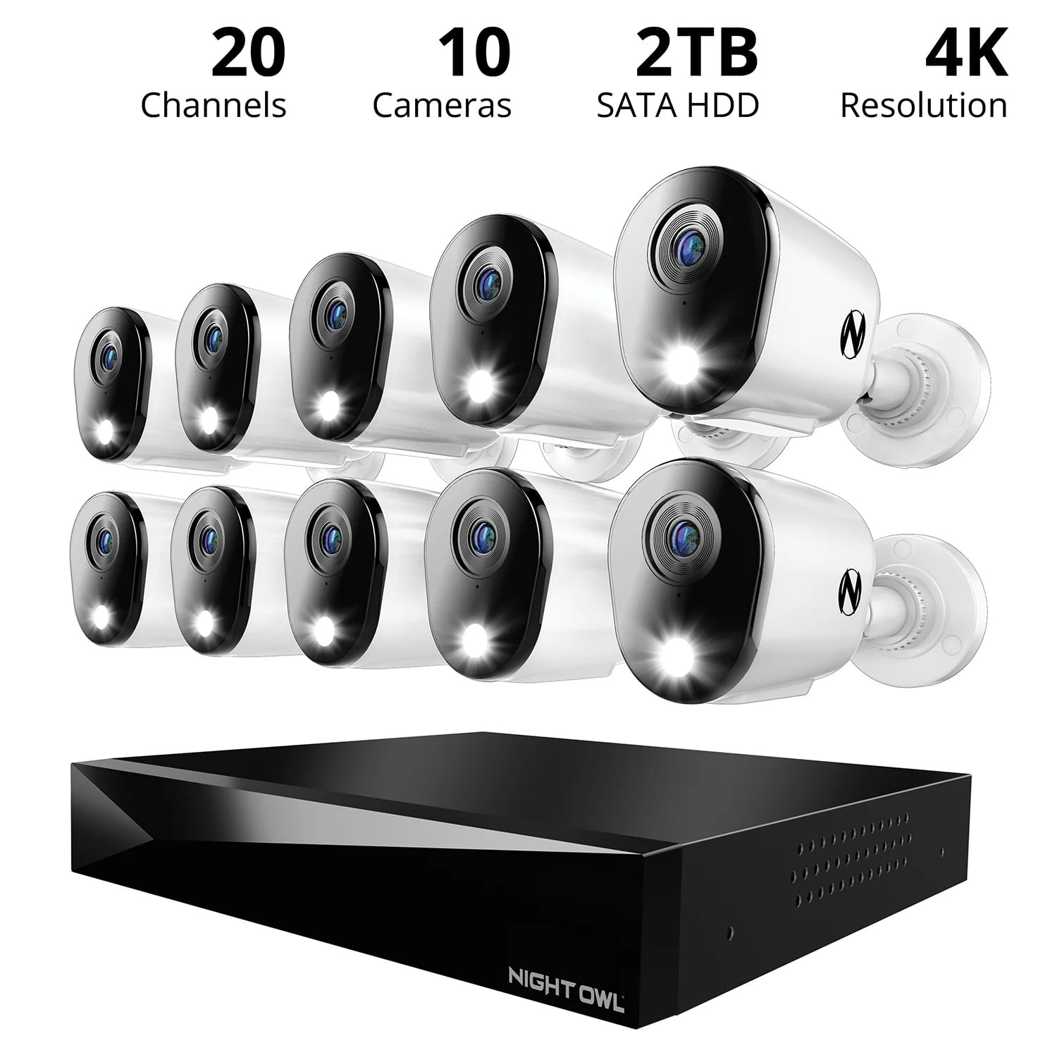 Night Owl 20 Channel DVR Security System with 2TB Hard Drive and 10 Wired 4K Resolution Cams