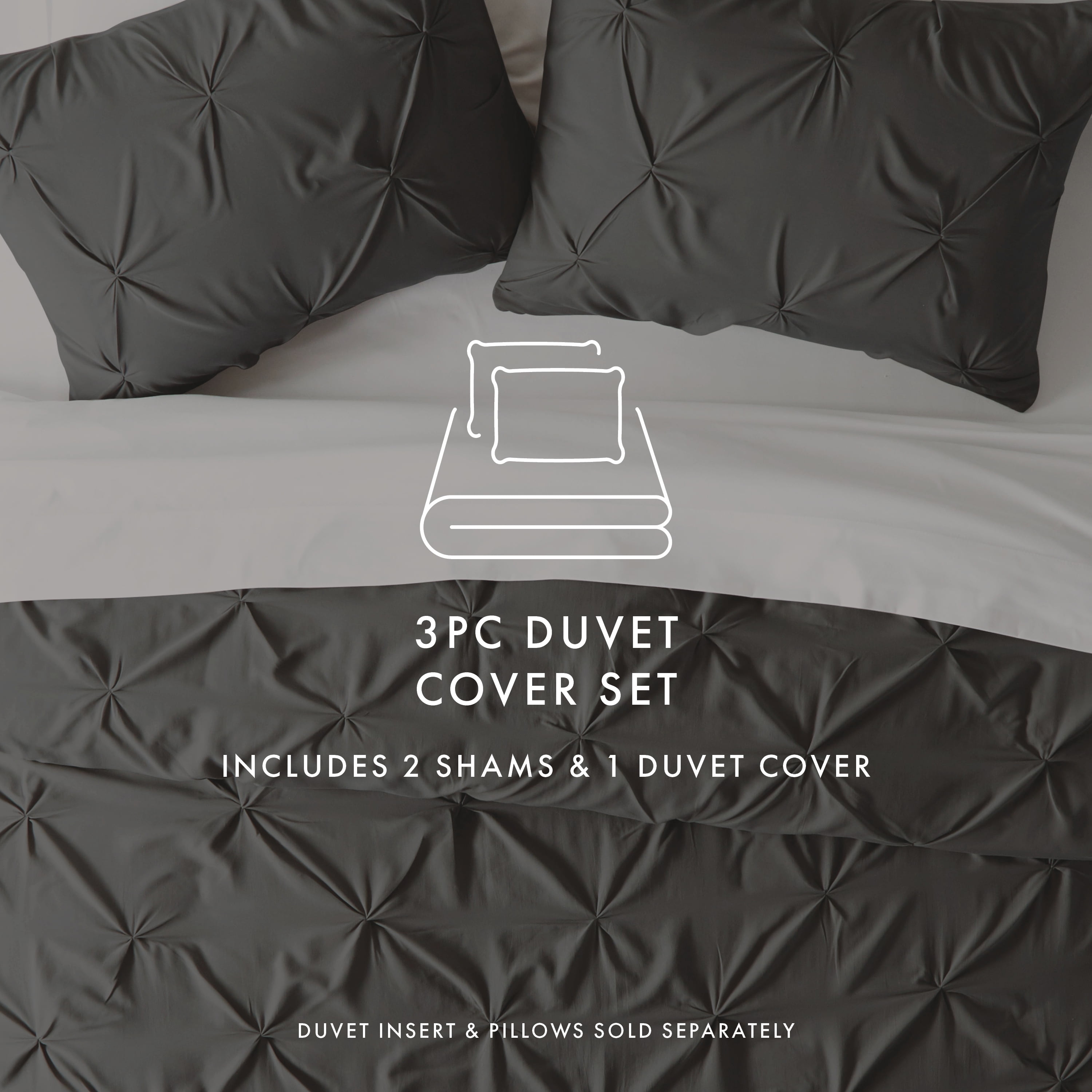 Noble Linens Gray Pinch Pleat 3-Piece Duvet Cover Set, Full/Queen